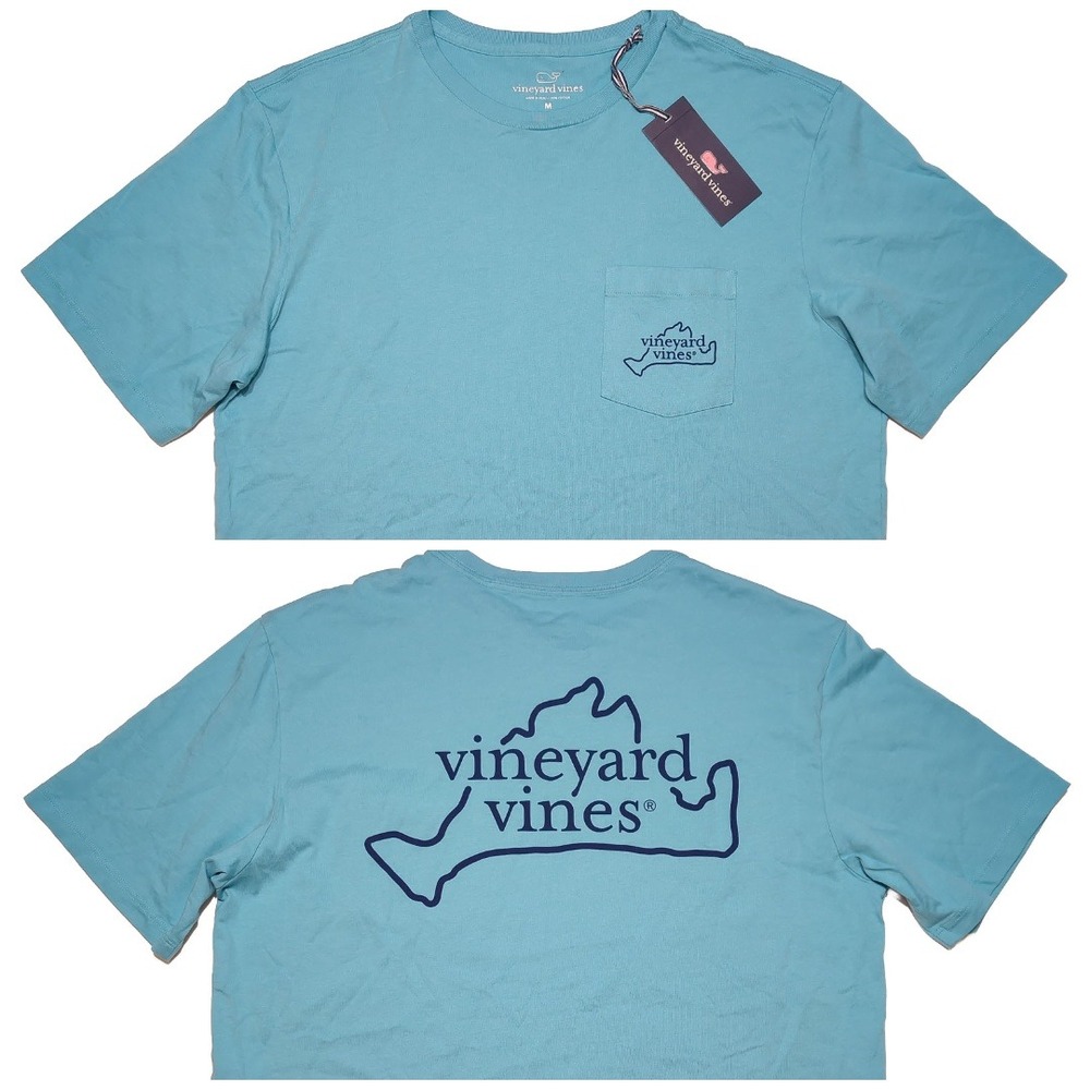 Vineyard Vines T-Shirt Mens M Blue NWT Marthas Vineyard Map Graphic Pocket Tee